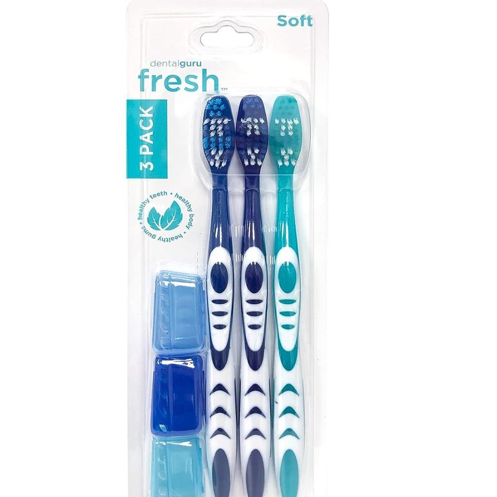 Dental Guru 3 Pack Soft Battery Powered Toothbrush with Protective Cap